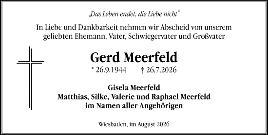 Traueranzeige von Gerd Meerfeld von Wiesbadener Kurier