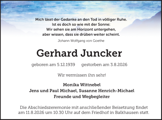 Traueranzeige von Gerhard Juncker von Darmstädter Echo