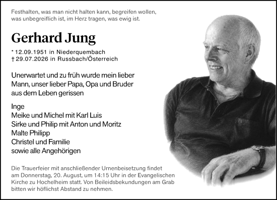 Traueranzeige von Gerhard Jung von Wetzlarer Neue Zeitung