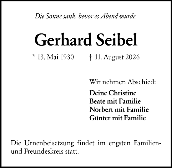 Traueranzeige von Gerhard Seibel von Rüsselsheimer Echo