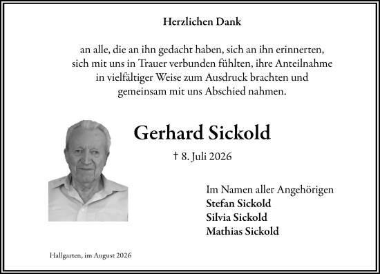 Traueranzeige von Gerhard Sickold von Rheingau Kurier