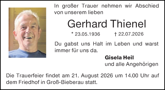 Traueranzeige von Gerhard Thienel von Darmstädter Echo