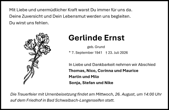 Traueranzeige von Gerlinde Ernst von Idsteiner Land/Untertaunus