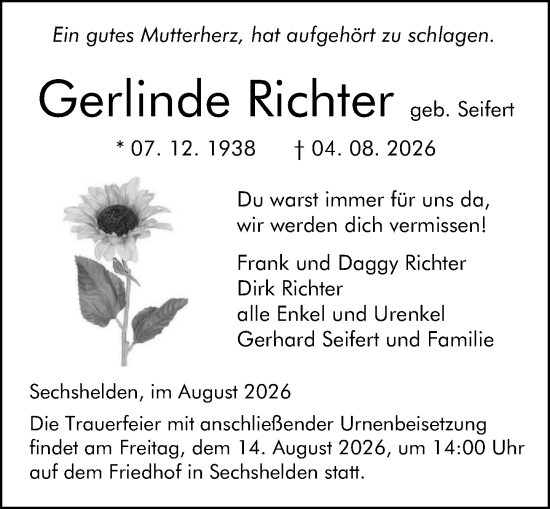 Traueranzeige von Gerlinde Richter von Dill Block