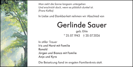 Traueranzeige von Gerlinde Sauer von Darmstädter Echo