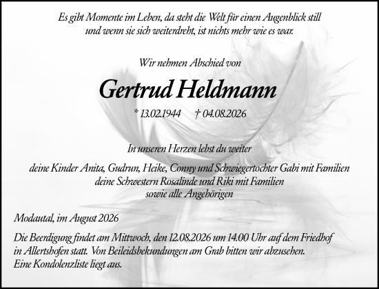 Traueranzeige von Gertrud Heldmann von Darmstädter Echo