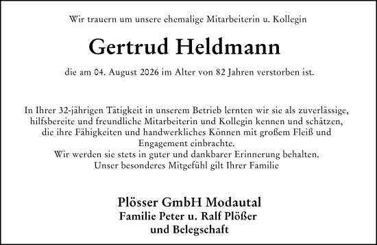 Traueranzeige von Gertrud Heldmann von Darmstädter Echo