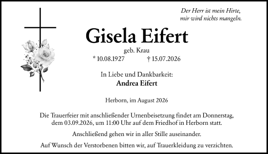 Traueranzeige von Gisela Eifert von Dill Block