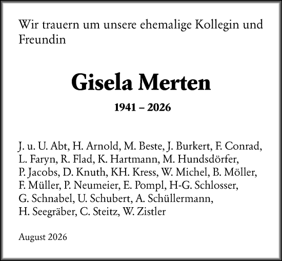 Traueranzeige von Gisela Merten von Wiesbadener Kurier