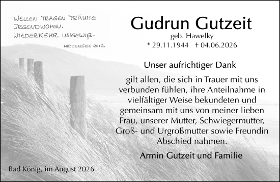Traueranzeige von Gudrun Gutzeit von Odenwälder Echo