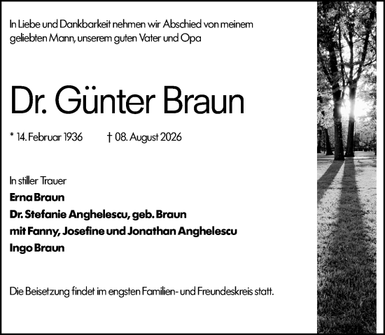 Traueranzeige von Günter Braun von Wiesbadener Kurier