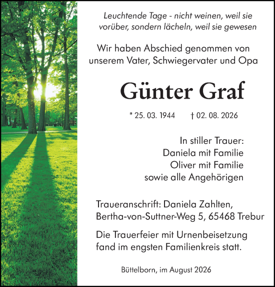 Traueranzeige von Günter Graf von Groß-Gerauer Echo