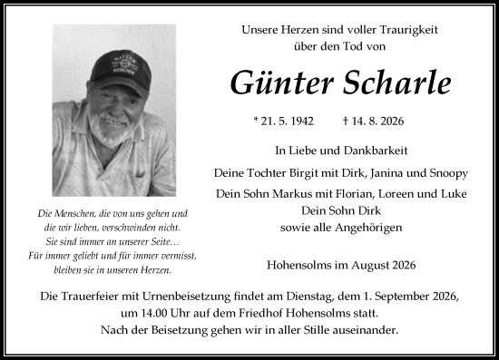 Traueranzeige von Günter Scharle von Wetzlarer Neue Zeitung