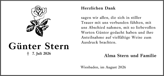 Traueranzeige von Günter Stern von Wiesbadener Kurier