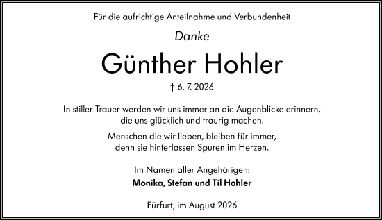 Traueranzeige von Günther Hohler von Weilburger Tageblatt