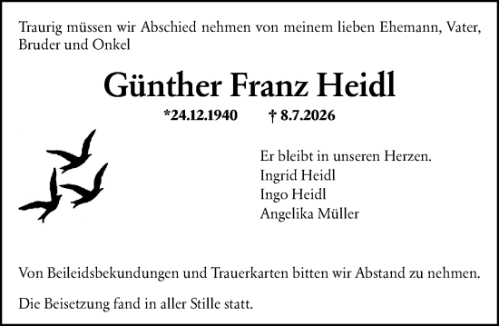 Traueranzeige von Günther Franz Heidl von Wiesbadener Kurier