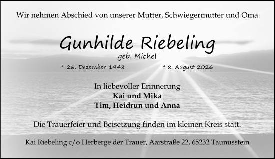 Traueranzeige von Gunhilde Riebeling von Idsteiner Land/Untertaunus