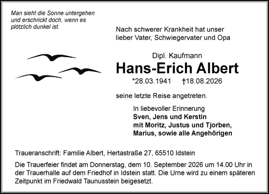 Traueranzeige von Hans-Erich Albert von Idsteiner Land/Untertaunus