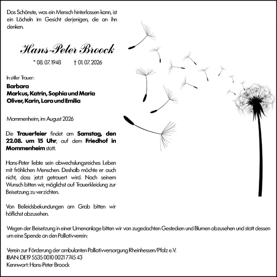 Traueranzeige von Hans-Peter Broock von Allgemeine Zeitung Mainz