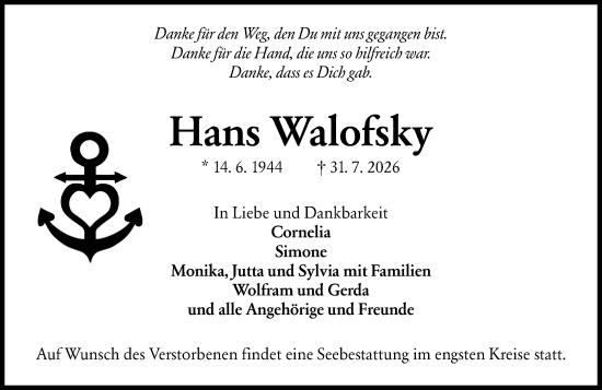 Traueranzeige von Hans Walofsky von Groß-Gerauer Echo