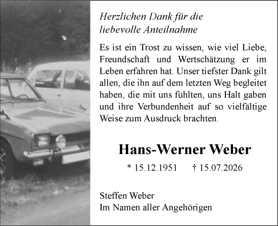 Traueranzeige von Hans-Werner Weber von Allgemeine Zeitung Mainz