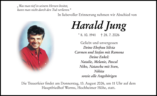 Traueranzeige von Harald Jung von Wormser Zeitung