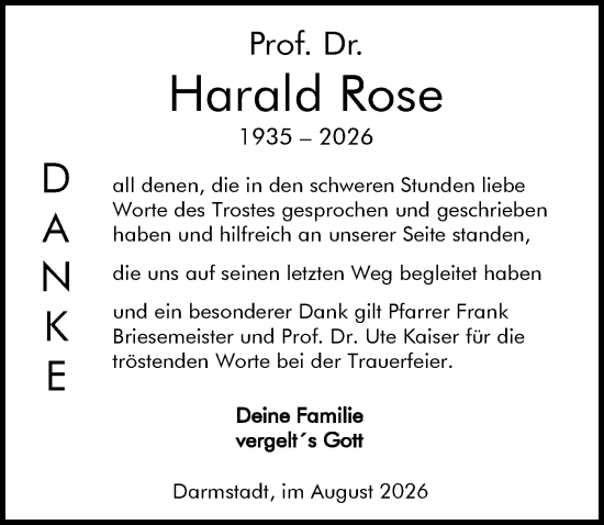Traueranzeige von Harald Rose von Darmstädter Echo