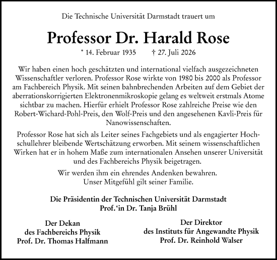 Traueranzeige von Harald Rose von Darmstädter Echo