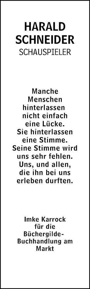 Traueranzeige von Harald Schneider von Darmstädter Echo