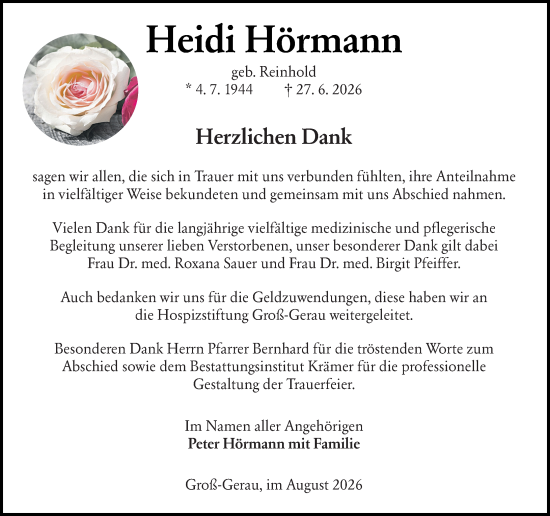 Traueranzeige von Heidi Hörmann von Groß-Gerauer Echo