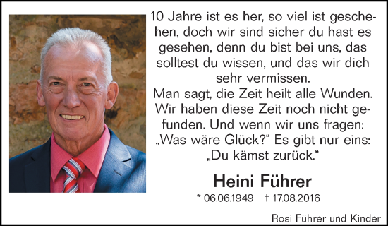 Traueranzeige von Heini Führer von Groß-Gerauer Echo