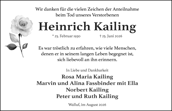 Traueranzeige von Heinrich Kailing von Rheingau Kurier