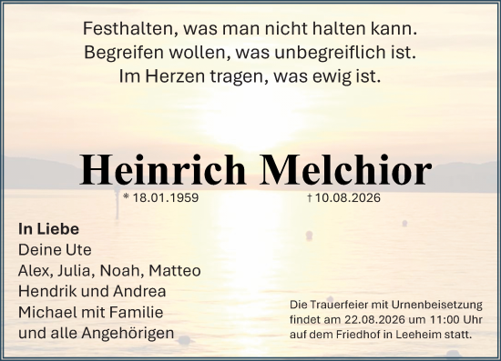 Traueranzeige von Heinrich Melchior von Groß-Gerauer Echo