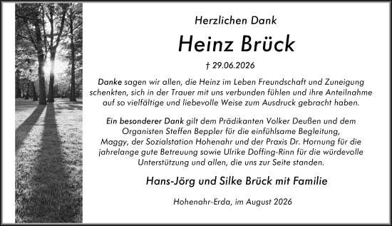 Traueranzeige von Heinz Brück von Wetzlarer Neue Zeitung
