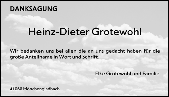 Traueranzeige von Heinz-Dieter Grotewohl von Allgemeine Zeitung Mainz