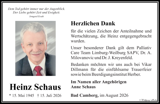Traueranzeige von Heinz Schaus von Camberger Anzeiger