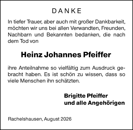 Traueranzeige von Heinz Johannes Pfeiffer von Hinterländer Anzeiger