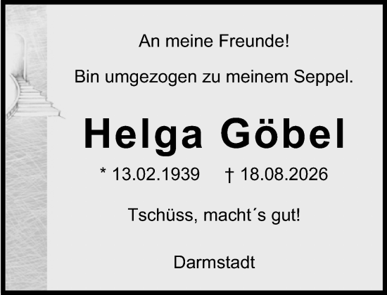 Traueranzeige von Helga Göbel von Darmstädter Echo