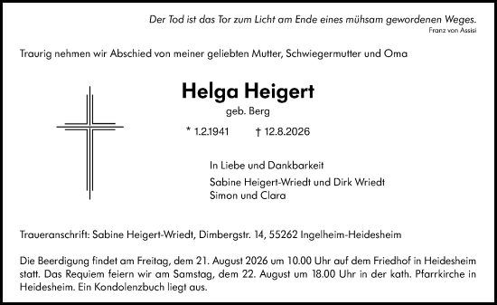 Traueranzeige von Helga Heigert von Allgemeine Zeitung Rheinhessen-Nahe