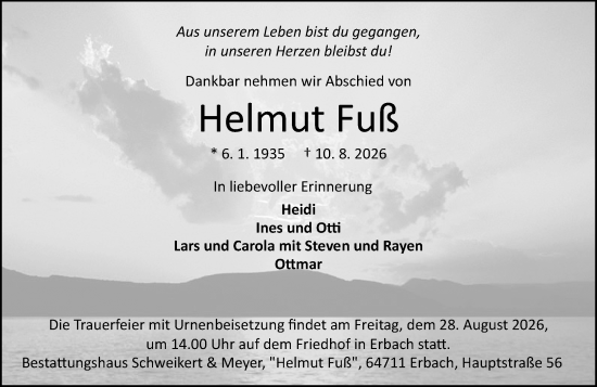 Traueranzeige von Helmut Fuß von Odenwälder Echo