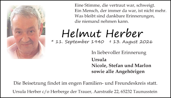 Traueranzeige von Helmut Herber von Idsteiner Land/Untertaunus