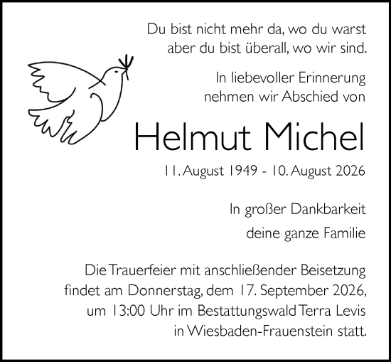Traueranzeige von Helmut Michel von Wiesbadener Kurier