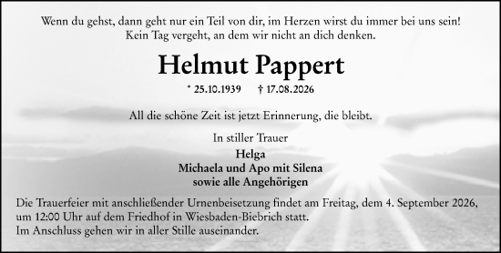 Traueranzeige von Helmut Pappert von Wiesbadener Kurier