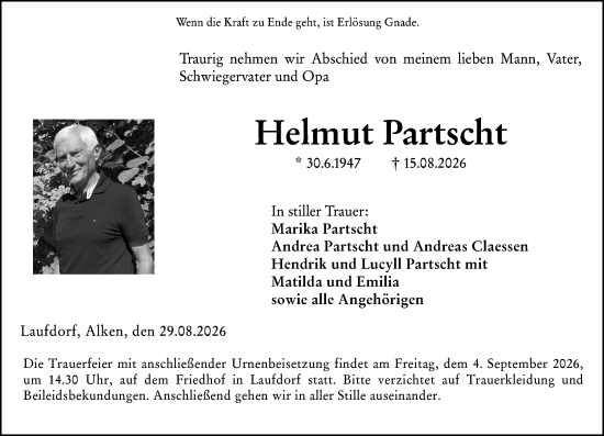 Traueranzeige von Helmut Partscht von Wetzlarer Neue Zeitung