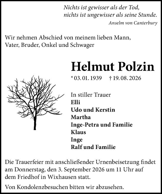 Traueranzeige von Helmut Polzin von Darmstädter Echo