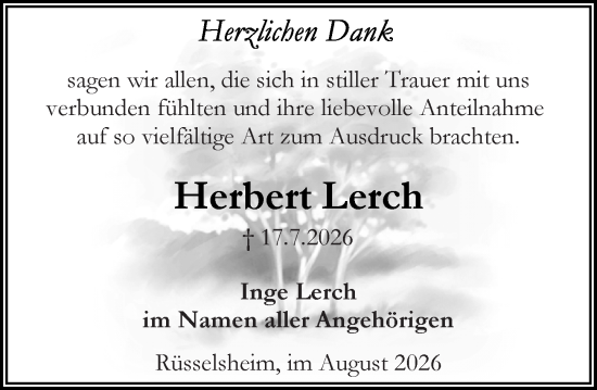 Traueranzeige von Herbert Lerch von Rüsselsheimer Echo