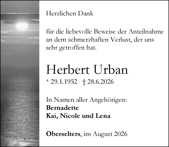 Traueranzeige von Herbert Urban von Camberger Anzeiger