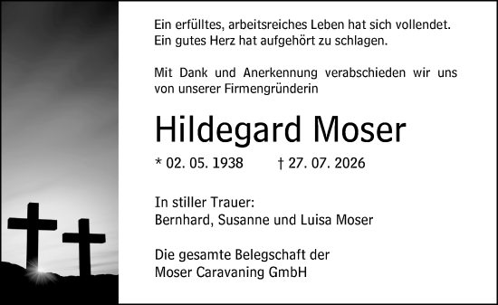 Traueranzeige von Hildegard Moser von Allgemeine Zeitung Mainz
