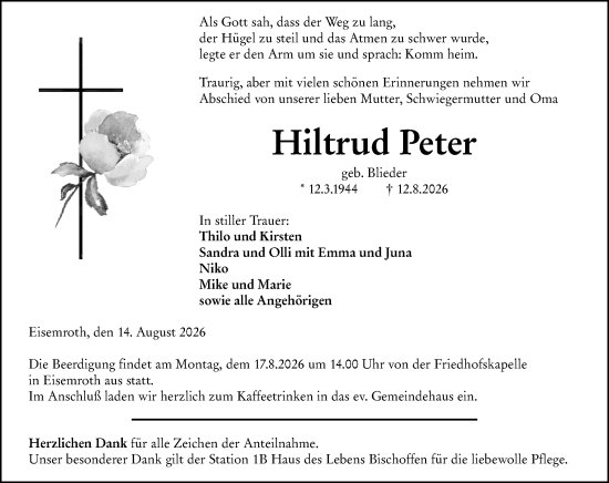Traueranzeige von Hiltrud Peter von Dill Block