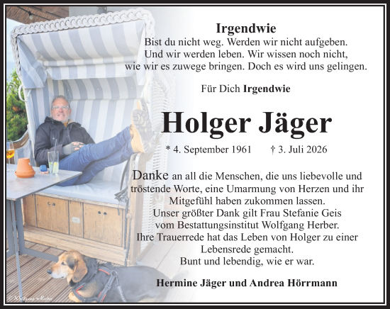 Traueranzeige von Holger Jäger von Camberger Anzeiger